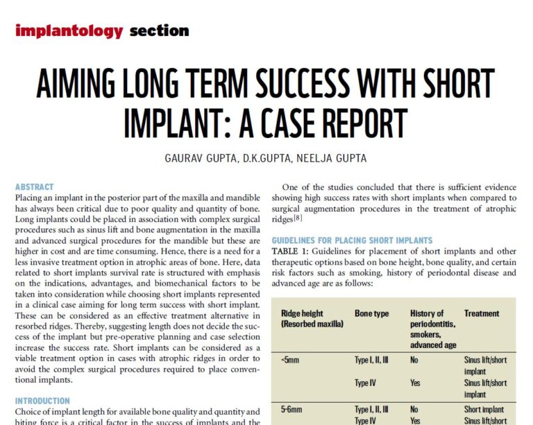 Aiming Long Term Success with Short Implant: A Case Report